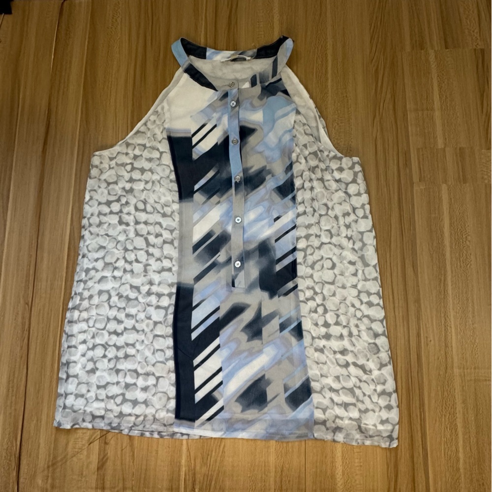 Calvin Klein Blue and White Button-Up Blouse